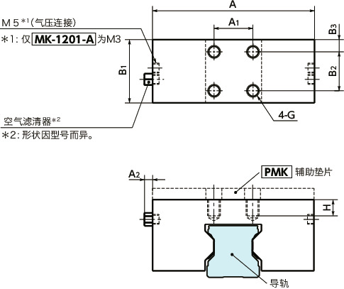 MK导轨库浪霸 - 气压型 - 常开型寸法図