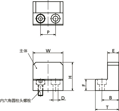 NLSD直线导轨用止动块 - 底座固定 - 钢制寸法図