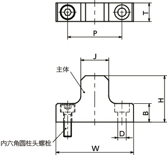 NLSC直线导轨用止动块 - 底座固定 - 钢制寸法図