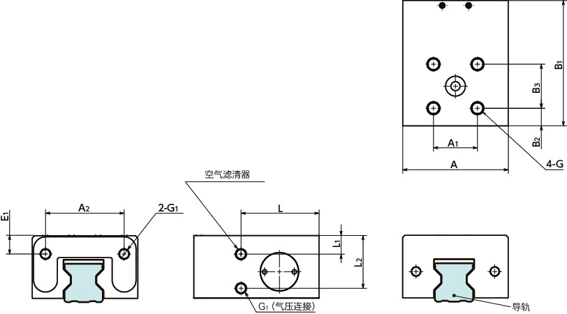 LKP导轨库浪霸 - 气压型 - 常开型 - 细长型寸法図