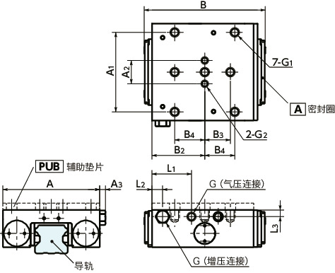 UBPS导轨库浪霸 - 气压型 - 常闭型 - 带制动机构寸法図