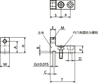 NLSP直线导轨用止动块 - 紧凑型 - 钢制寸法図